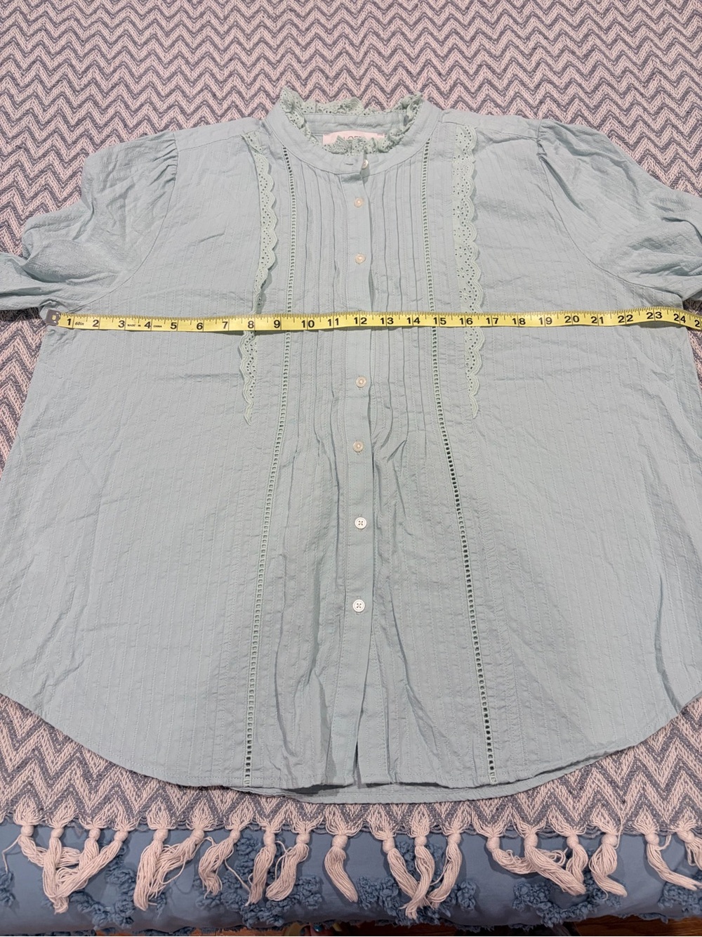LOFT Mint Green Ruffled Pintuck Button-Down Blouse - Picture 7 of 9